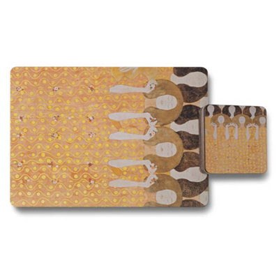 B&Q -  Artisan Golden Waves Placemat And Coaster Set With Wood Backing Limited Edition Exclusive