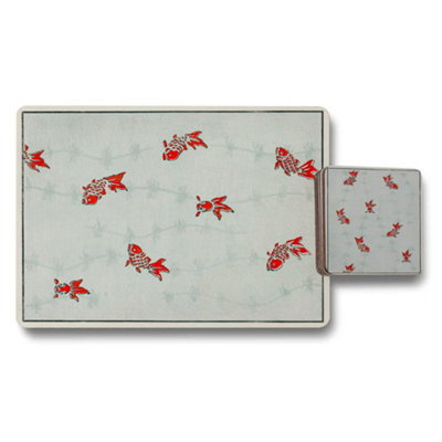 B&Q -  Placemat And Coaster Set With Wood Bottom And High End Print Artwork Koi Fish Exclusive Edition 12 Piece