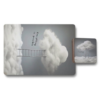 B&Q -  Designer Artwork Placemat And Coaster Set With Wood Bottom Exclusive Collection Edition