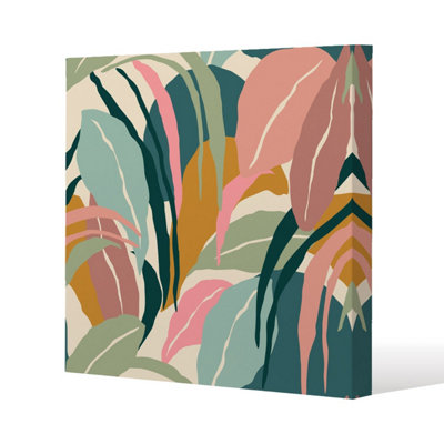 B&Q -  Artistic Abstract Leaves Slim Style Canvas Print  40X40Cm 15mm Slim Real Wood.