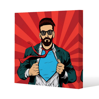 Benjamin Tate Design Strong Businessman In Glasses In Comic Style. Success Concept Slim Style Canvas Print  20X20Cm 15mm Slim Real Wood. from B&Q