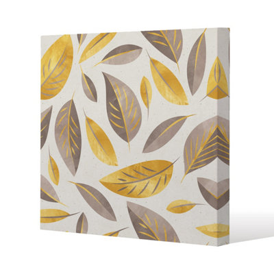 B&Q -  Botanical Gold And Purple Leaf Slim Style Canvas Print  90X90Cm 15mm Slim Real Wood.