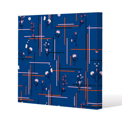 B&Q -  Flowers With Check Grid For Fashion Slim Style Canvas Print  90X90Cm 15mm Slim Real Wood.