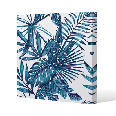 B&Q -  Snow Tropical Leaves Slim Style Canvas Print  40X40Cm 15mm Slim Real Wood.
