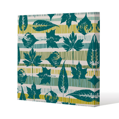 B&Q -  Autumn Seamless Pattern With Leaves On Geometric Background Slim Style Canvas Print  75X75Cm 15mm Slim Real Wood.