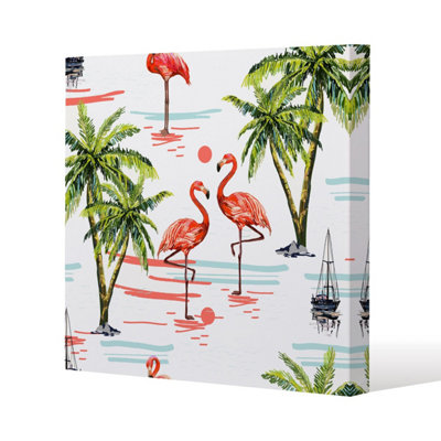 B&Q -  Flamingo & Palm Trees Slim Style Canvas Print  20X20Cm 15mm Slim Real Wood.