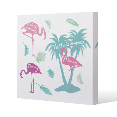 Benjamin Tate Design Palm & Flamingo Slim Style Canvas Print  40X40Cm 15mm Slim Real Wood. from B&Q