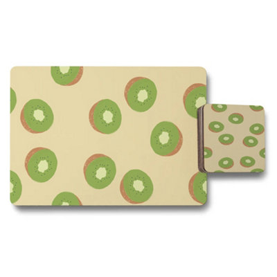 B&Q -  Kiwi Pattern Placemat Coaster SetDesigner Artwork CollectionWood BottomExclusive Edition