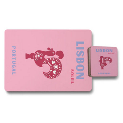 B&Q -  Lisbon Soleil Placemat Coaster Set With Wood Bottom Designer Artwork Limited Edition Portugal