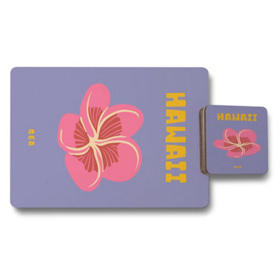 B&Q -  Designer Hawaii Placemat And Coaster Set With Wood Base Limited Print Collection