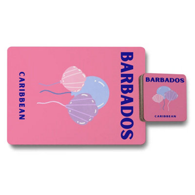 B&Q -  Barbados Caribbean Placemats And Coaster Set Designer Artwork With Wood Base Limited Edition