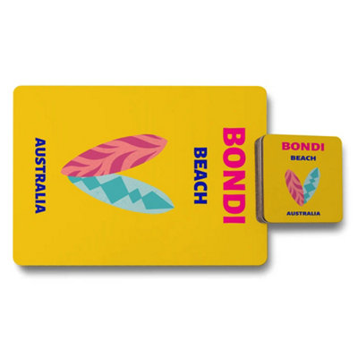 Benjamin Tate Design Bondi Beach Placemat Coaster Set Wooden Base Signature from B&Q