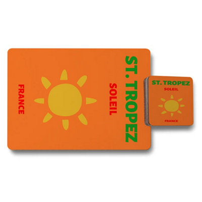 B&Q -  St Tropez Soleil Collection Placemat And Coaster Set With Wood Bottom And Designer Artwork Limited Edition