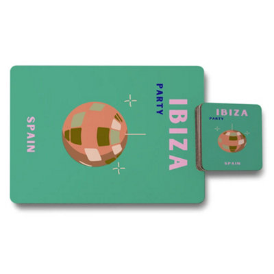 B&Q -  Ibiza Party Placemats And Coasters Set Teal With Wood Bottom Designer Artwork Exclusive