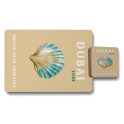 B&Q -  Dubai Luxe Placemat Coaster Set Seashell Artwork Collection Wood Base Exclusive Limited Edition
