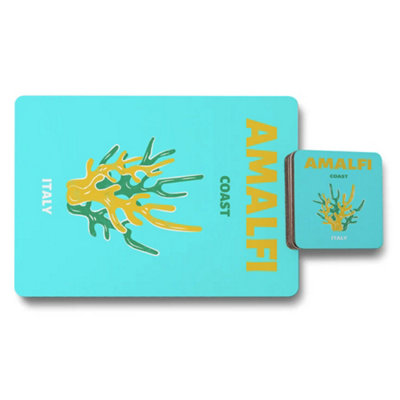 Benjamin Tate Design Amalfi Coast Placemat And Coaster Set Coral Artwork Collection Limited Edition Exclusive from B&Q