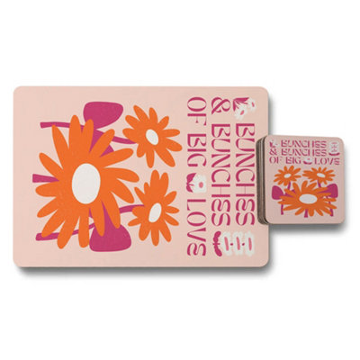 B&Q -  Designer Placemat And Coaster Set With Wood Bottom And Limited Edition Floral Artwork