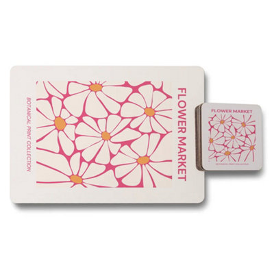 B&Q -  Flower Market Botanical Print Collection Placemat And Coaster Set 12 Piece Wood Bottom Limited Edition