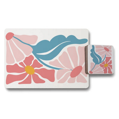 B&Q -  Placemat Coaster Set With Wood Bottom In Floral Artwork Collection Limited Edition