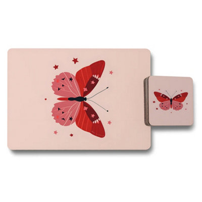 B&Q -  Butterfly Motif Placemats And Coasters Set With Wood Backing Designer Artwork Collection Limited Edition