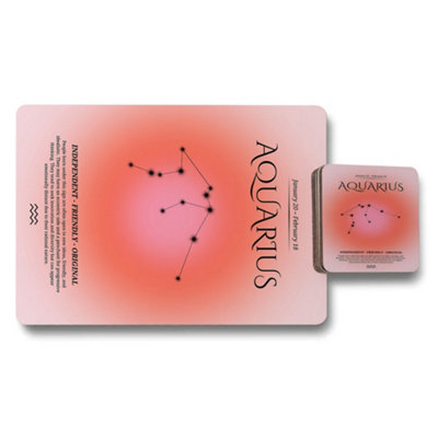 B&Q -  Aquarius Placemat And Coaster Set Constellation Artwork With Wood Bottom Exclusive Edition