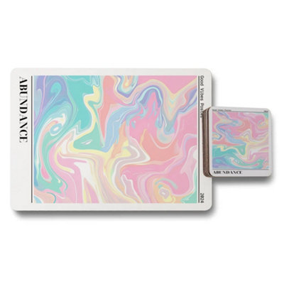 Benjamin Tate Design Abundance Marble Artwork Placemat And Coaster Set With Wood Bottom Limited Edition from B&Q