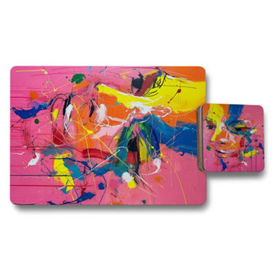 Benjamin Tate Design Placemat And Coaster Set With Wood Bottom Designer Artwork from B&Q