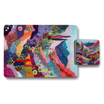 B&Q -  Placemat Coaster Set Wood Bottom Designer Artwork Exclusive