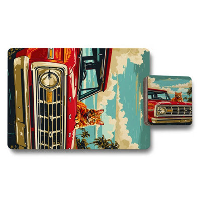 B&Q -  Placemat Coaster Set Wood Base Print Collection Limited