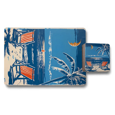 Benjamin Tate Design Placemat Coaster Set Wood Bottom Signature Beach Art from B&Q