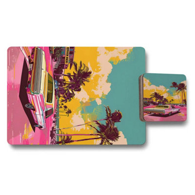 Benjamin Tate Design Palm Vista Placemat Coaster Set With Wood Base Exclusive from B&Q