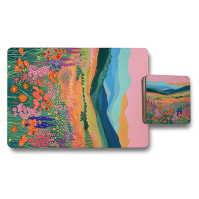 Benjamin Tate Design Placemat And Coaster Set With Wood Bottom In Vibrant Landscape Artwork Limited Edition from B&Q