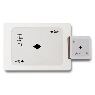 B&Q -  Artisan Card Motif Placemat And Coaster Set With Wood Base Designer Artwork Collection