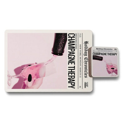 B&Q -  Champagne Therapy Placemat And Coaster SetDesigner Artwork CollectionWood Bottom12 Piece