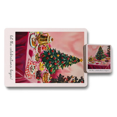 B&Q -  Designer Artwork Placemat And Coaster Set With Wood Bottom High End Print Subtle Exclusive
