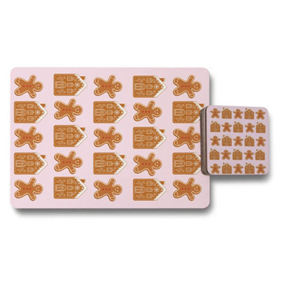 B&Q -  Gingerbread Placemat Coaster Set Wood Bottom Designer Artwork Collection Exclusive