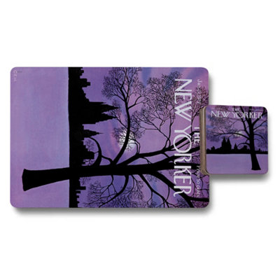 B&Q -  New Yorker Placemat And Coaster Set In Designer Artwork With Wood Bottom Exclusive Edition