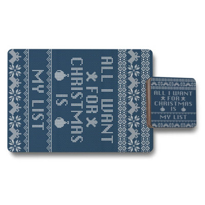 B&Q -  Placemat And Coaster Set Designer Artwork With Wood Bottom Exclusive Limited Edition