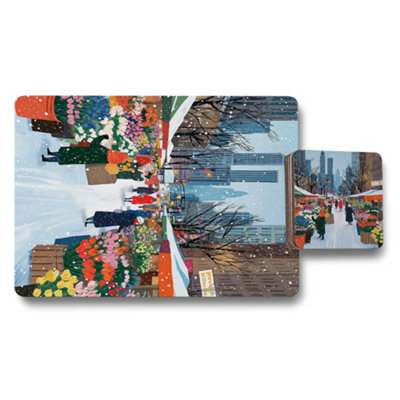 B&Q -  Placemat Coaster Set Designer Artwork Wood Bottom Exclusive