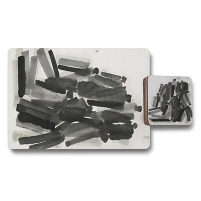 B&Q -  Placemat Coaster Set Exclusive Designer Artwork Collection With Wood Bottom Finish 12 Piece Set
