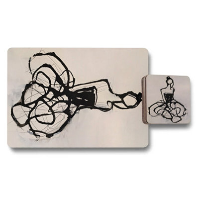 B&Q -  Placemat And Coaster Set With Wood Backing Abstract Artwork Designer Print Collection Exclusive