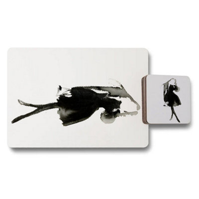 Benjamin Tate Design Placemat And Coaster Set Featuring Ink Wash Artwork And Wood BottomDesigner Collection from B&Q
