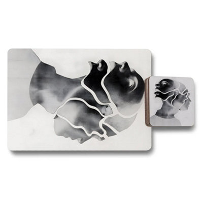 Benjamin Tate Design Monochrome Designer Placemat And Coaster Set With Wood Bottom And Exclusive Artwork from B&Q