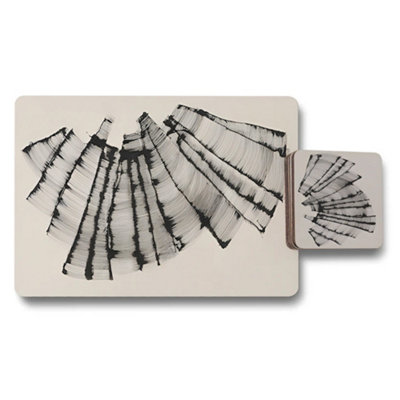 Benjamin Tate Design Monochrome Brush Stroke Placemat And Coaster Set With Wood BaseFine Art Print CollectionExclusive from B&Q
