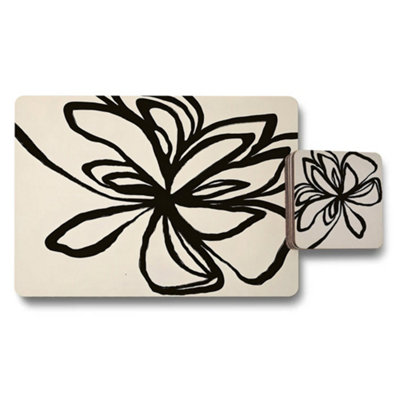 B&Q -  Floral Placemat And Coaster Set With Designer Artwork And Wood Bottom Limited Edition