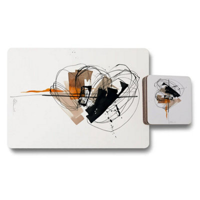 B&Q -  Abstract Designer Artwork Placemat And Coaster Set With Wood Backing Limited Edition