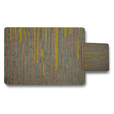 B&Q -  Designer Artwork Placemat And Coaster Set With Wooden Bottom Limited Edition Collection