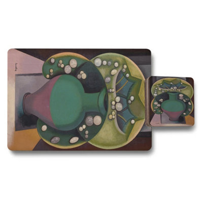 B&Q -  Abstract Artwork Placemat And Coaster Set Wood Bottom Limited Edition Collection