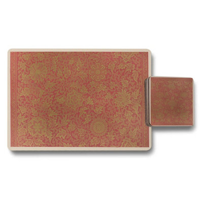 B&Q -  Damask Gold Foil Placemat Coaster Set With Wood Base Twelve Piece Limited Edition