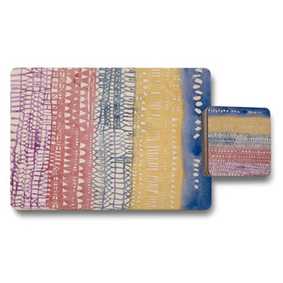 B&Q -  Artisan Designer Placemat And Coaster Set With Wood Backing Featuring Abstract Stripe Artwork Limited Edition
